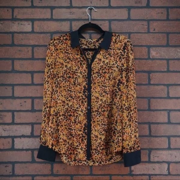 NORDSTROM HINGE WOMENS SHEAR LEOPARD BLOUSE SIZE MEDIUM - Picture 1 of 6